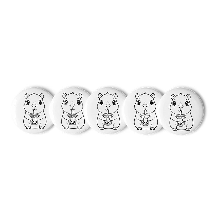 Capybara Pin Buttons Kawaii Animal Design Bubble Tea Pin Set Cute Boba Buttons (Set of 5) Party Favors product image (1)
