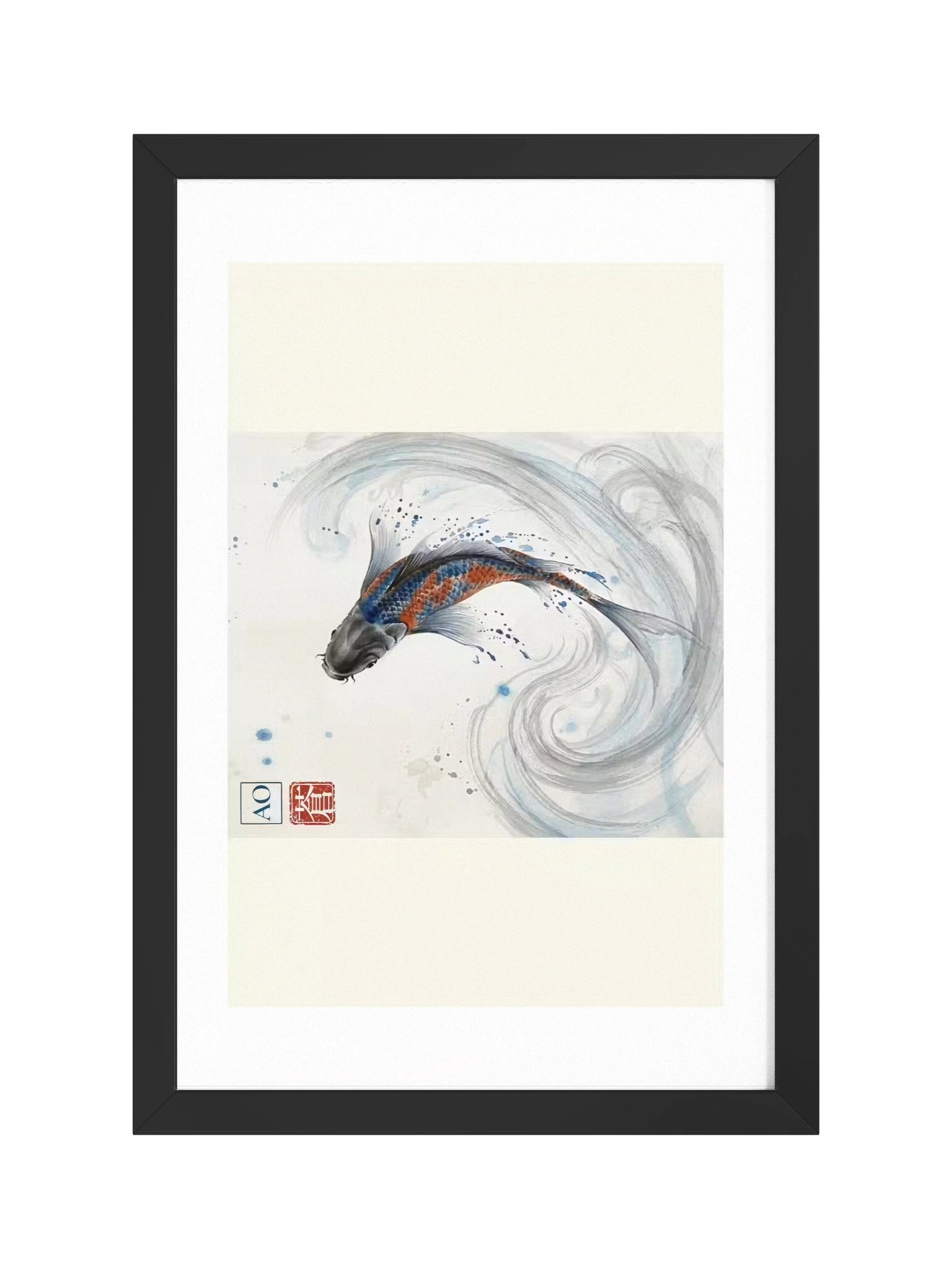 Japanese Ink Art Print | Celestial Koi No.03 | Framed Wall Art - AO Japan Blue product image (1)