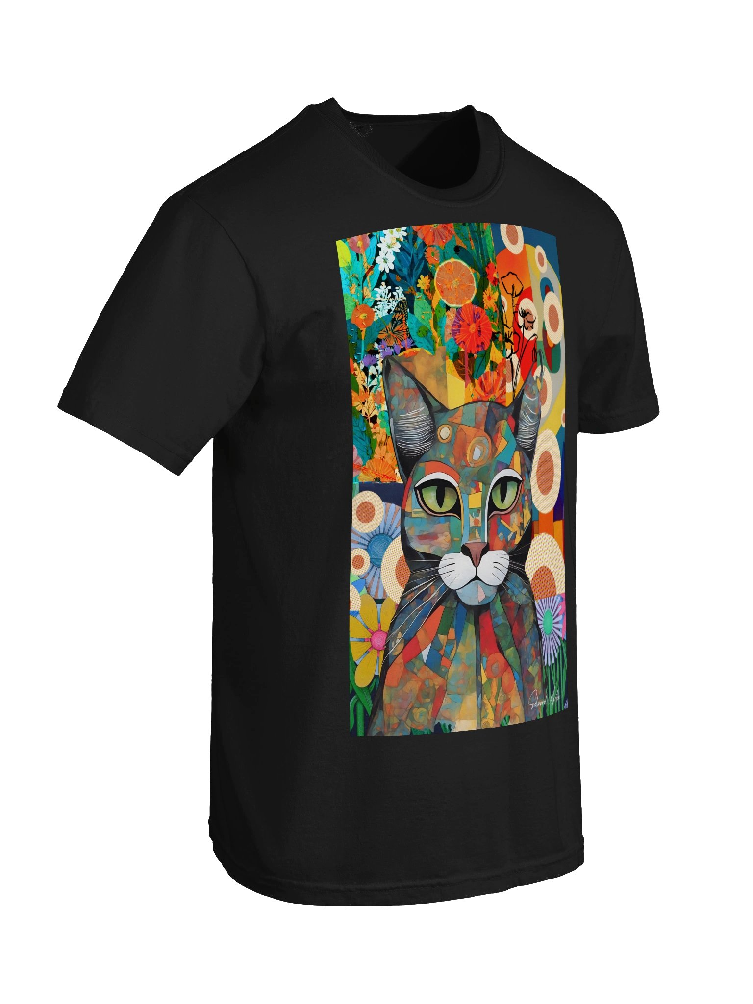 Colorful Mosaic Cat Art Tee by Edward Martin product image (12)