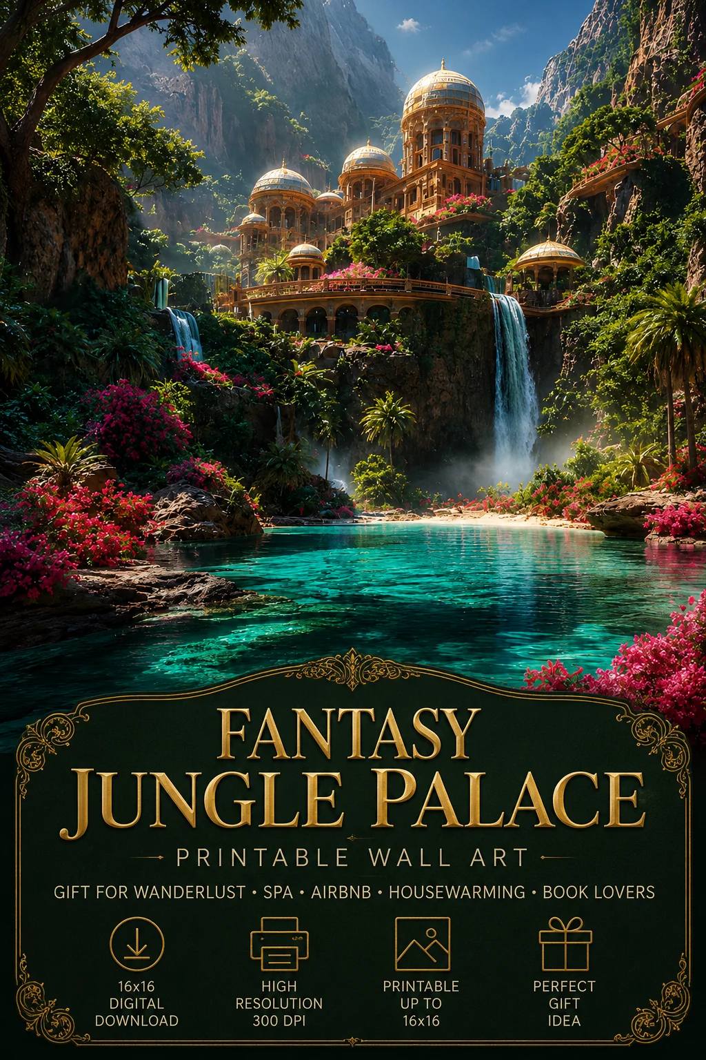 Fantasy Jungle Palace Printable Wall Art Individual Download Up to 16 by 16 Tropical Luxury Resort Digital Download Gift for Travelers product image (1)