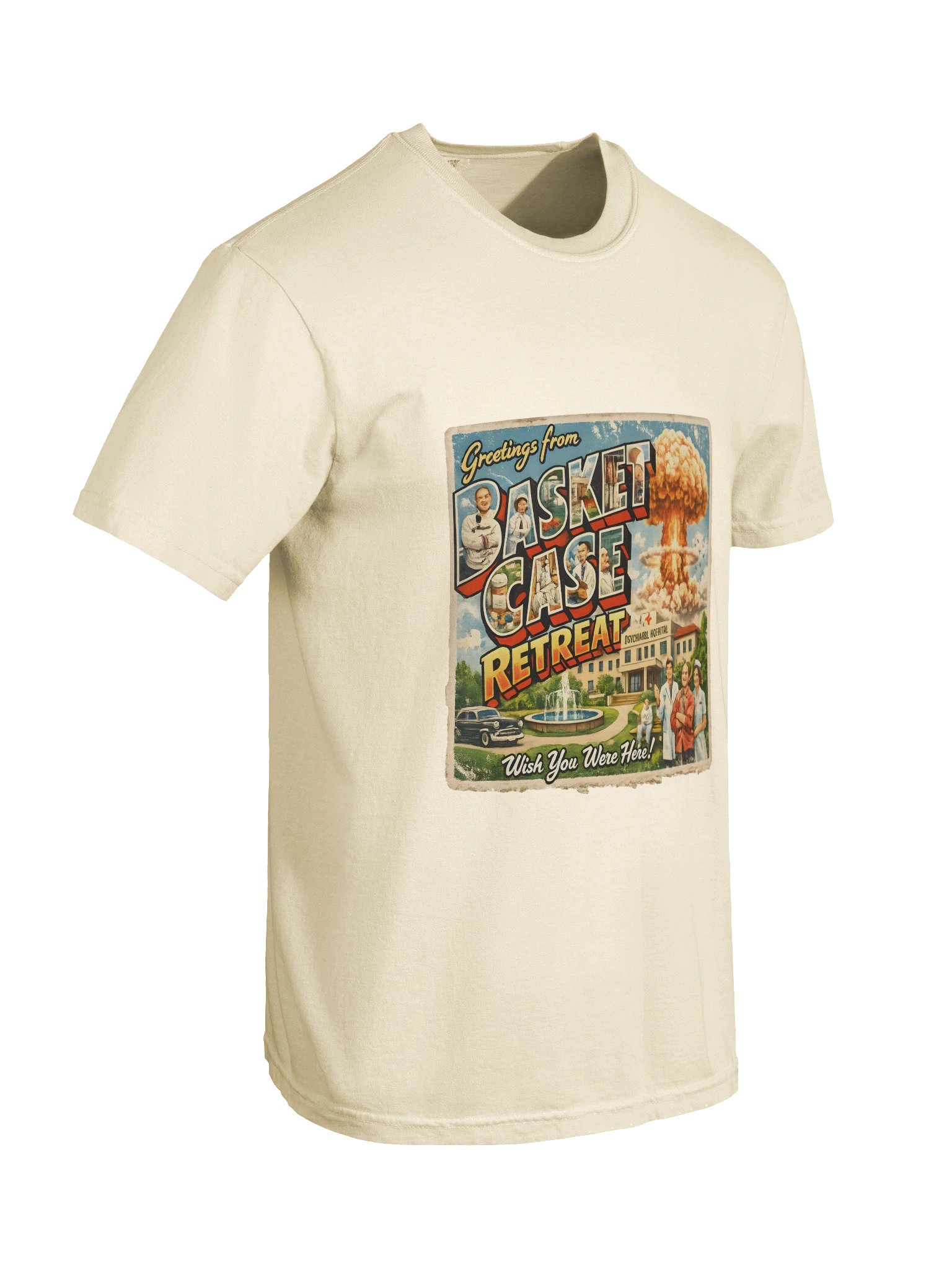 Basket Case Retreat Tee – 90s Retro Apocalypse Postcard Shirt product image (7)