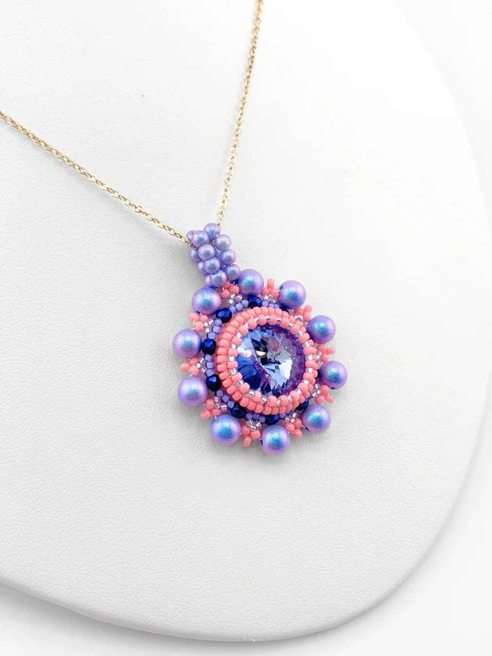 Daybreak Crystal Beaded Pendant - Pink/Blue product image (2)