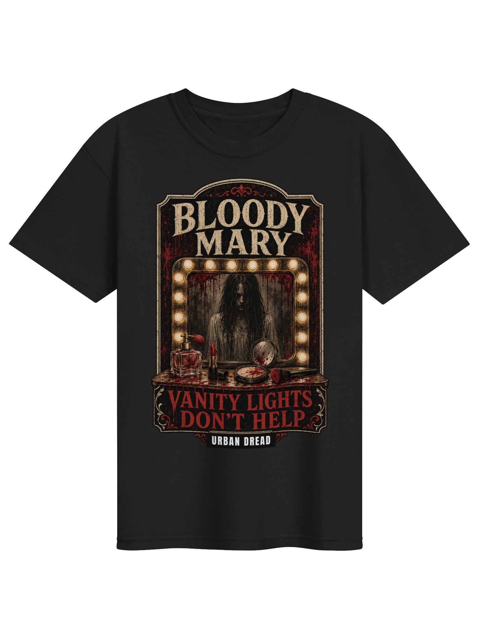 Vanity Lights Don’t Help — Bloody Mary Horror T-Shirt product image (1)