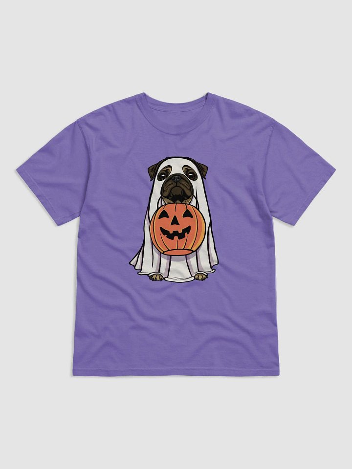 Funny Halloween Pug T-Shirt | Funny Dog Wearing a Ghost Costume and Holding a Pumpkin Basket product image (1)