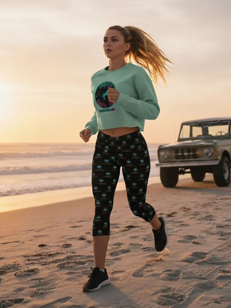 Synthsquatch Fitness Bigfoot Monogram Logo All-Over Print Crossover Leggings With Pockets (Black) product image (1)