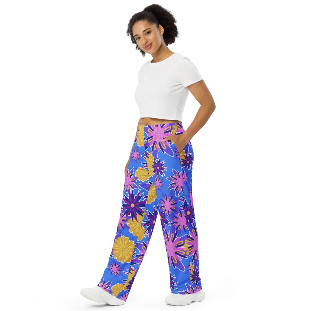 Fanciful Flowers On Powder Blue Wideleg Pants product image (4)