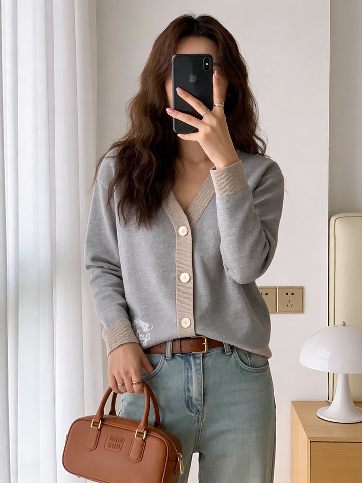 Grey Knitted Cardigan Without Pocket Women product image (1)