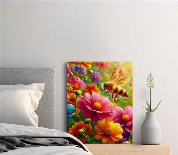 Vibrant Garden Blooms with Honeybee Poster product image (1)