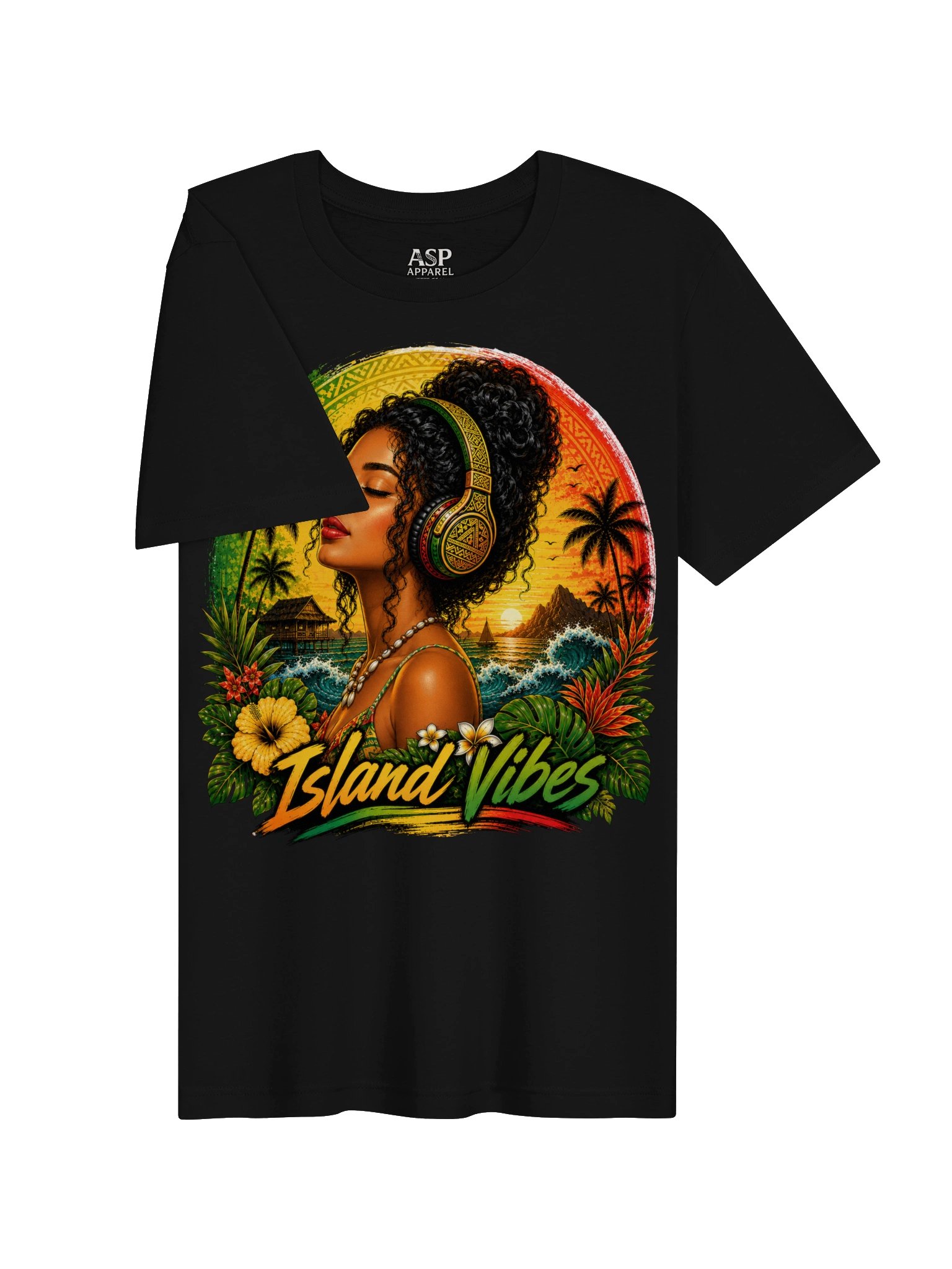 Island Vibes | Pacific Island Reggae Headphones T-Shirt product image (28)