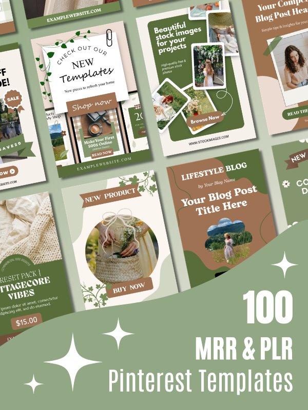 Aesthetic Cottagecore Pinterest Templates for Canva (MRR & PLR) product image (1)