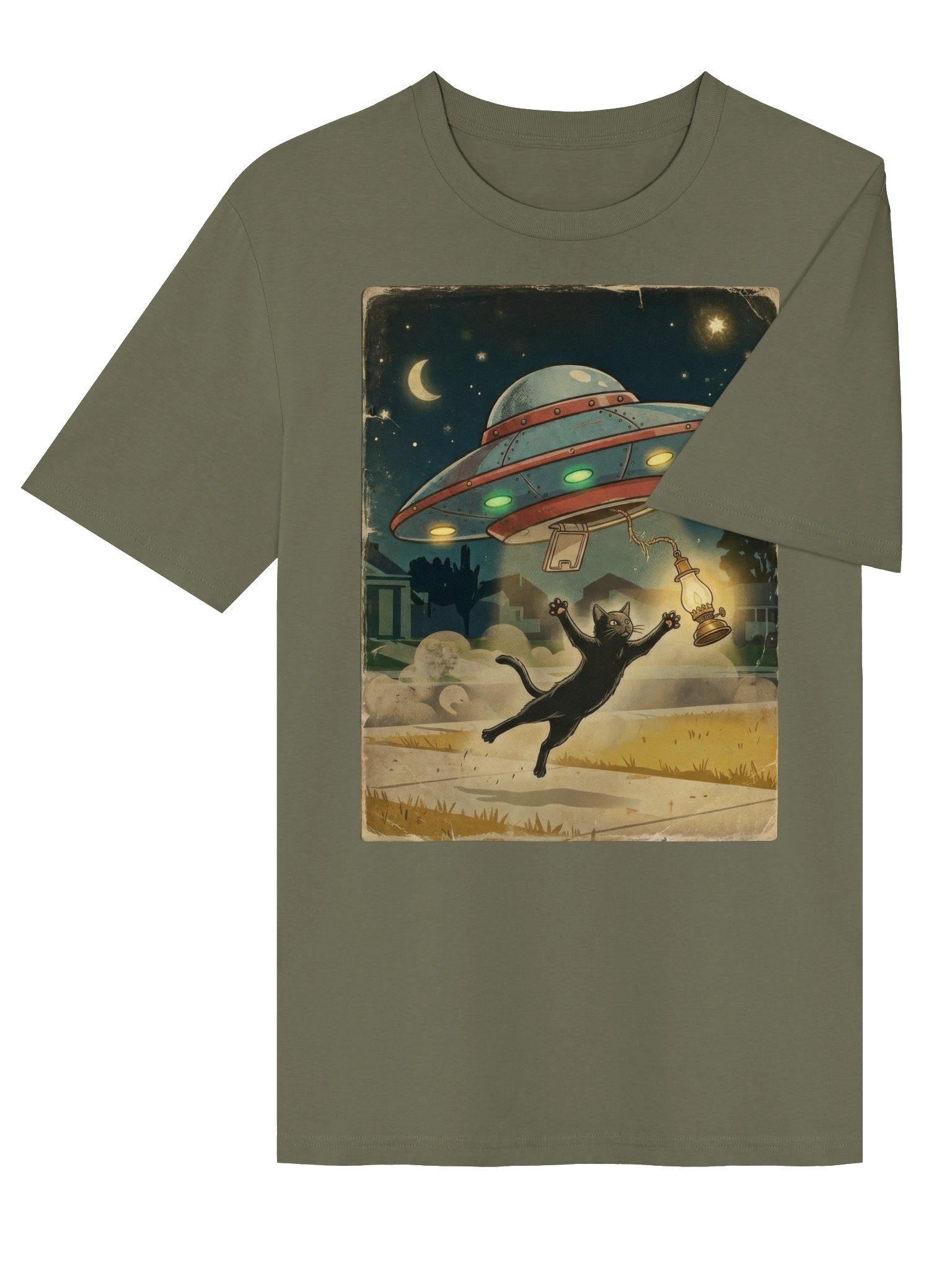 Alien Spaceship Black Cat T-shirt product image (3)