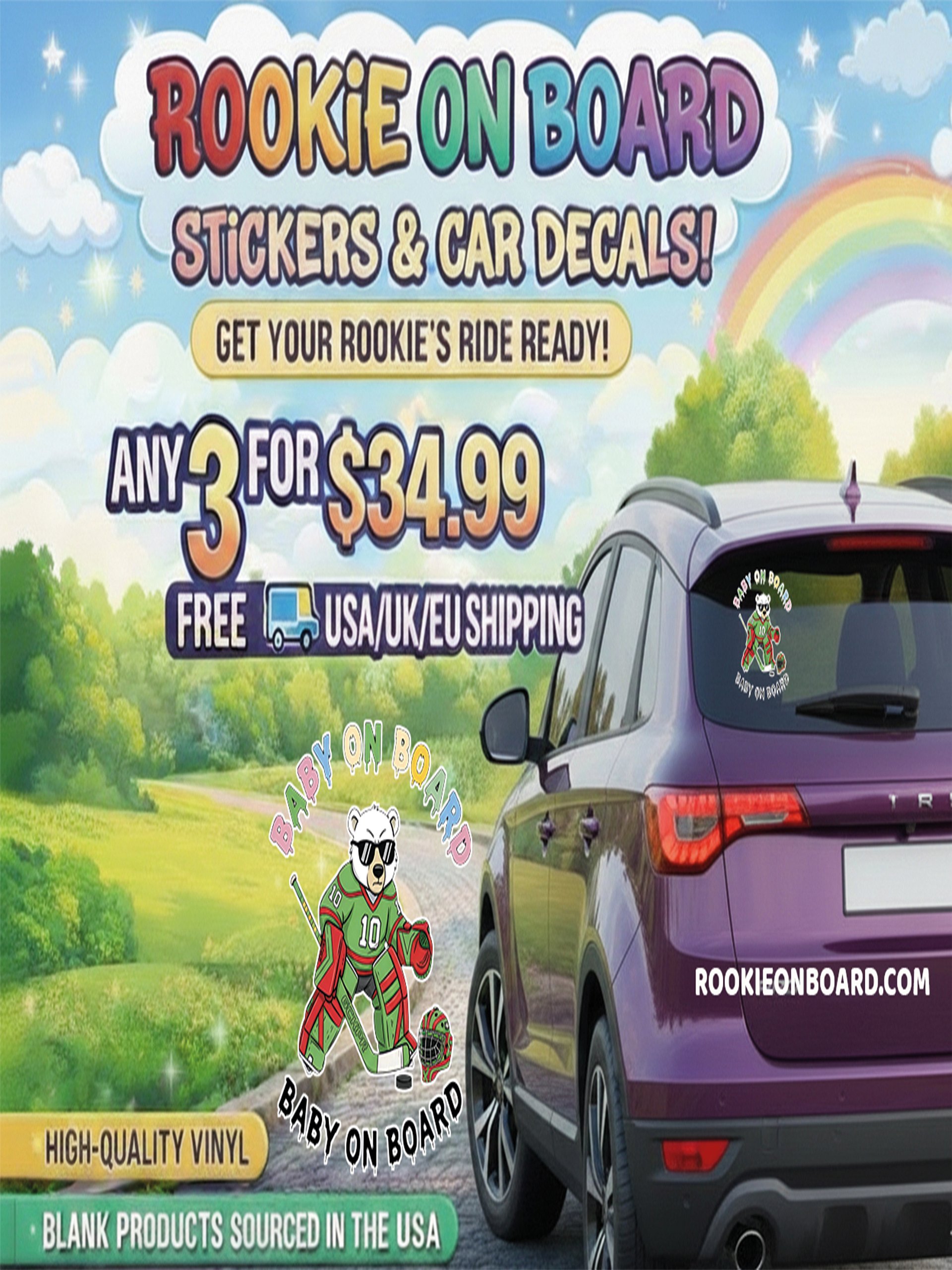 Funny Polar Bear Hockey Baby on Board Sticker - 5x5 Weatherproof Vinyl Car Decal - Premium Sporty Polar Bear Hockey Gift product image (2)