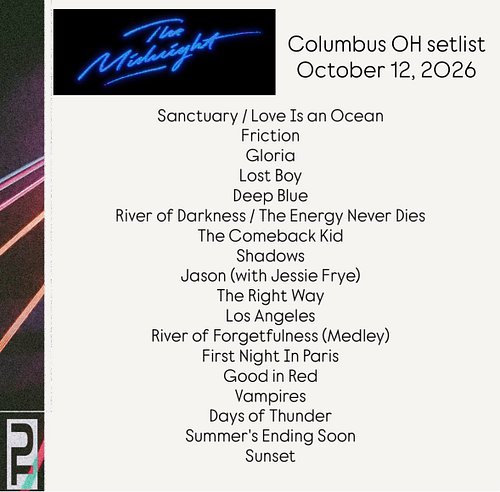 Thanks again to @themidnightofficial for a great show! Catch them on their current tour! #themidnight #setlist #synthwave