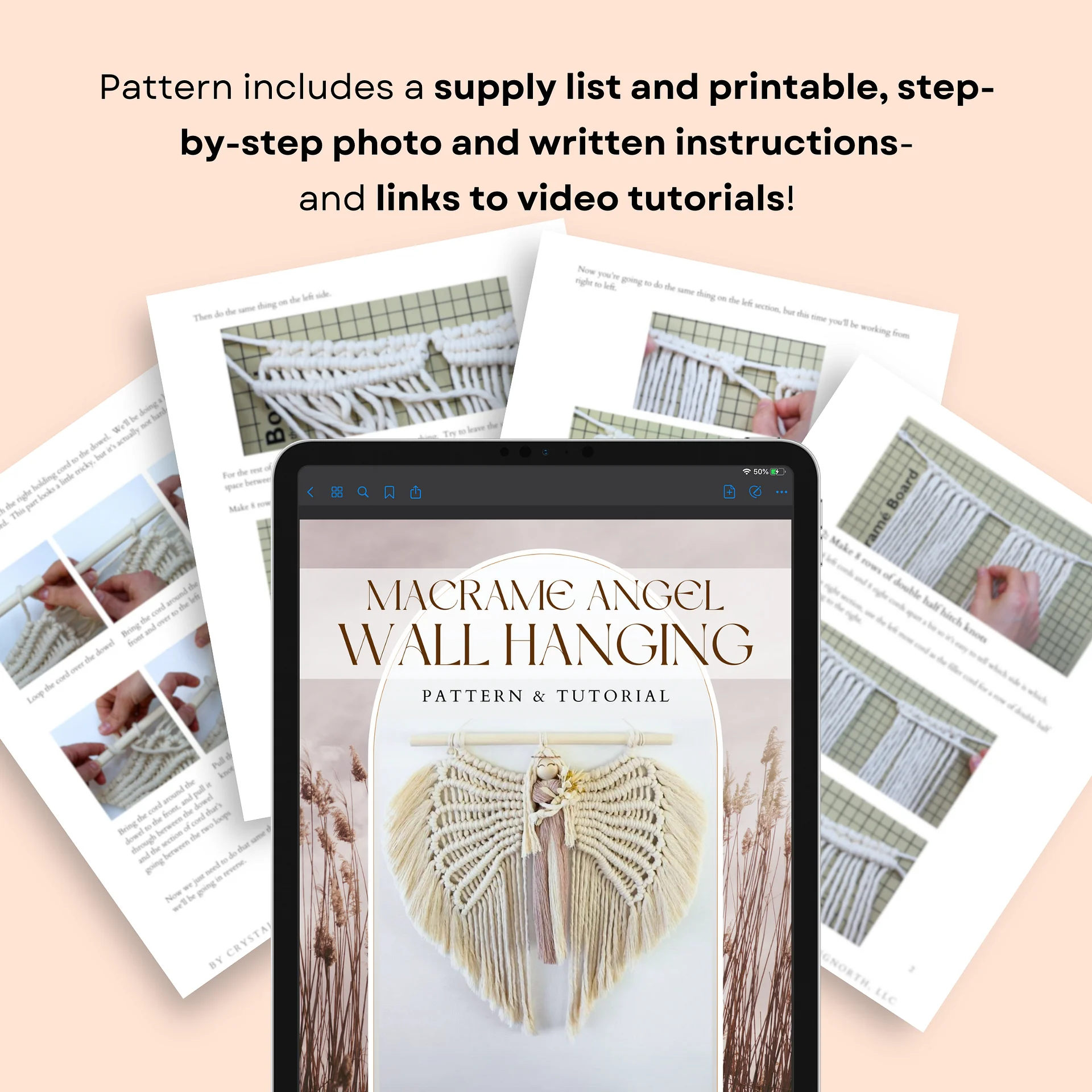 Macrame Angel Wings Wall Hanging (Digital PDF Pattern) product image (2)