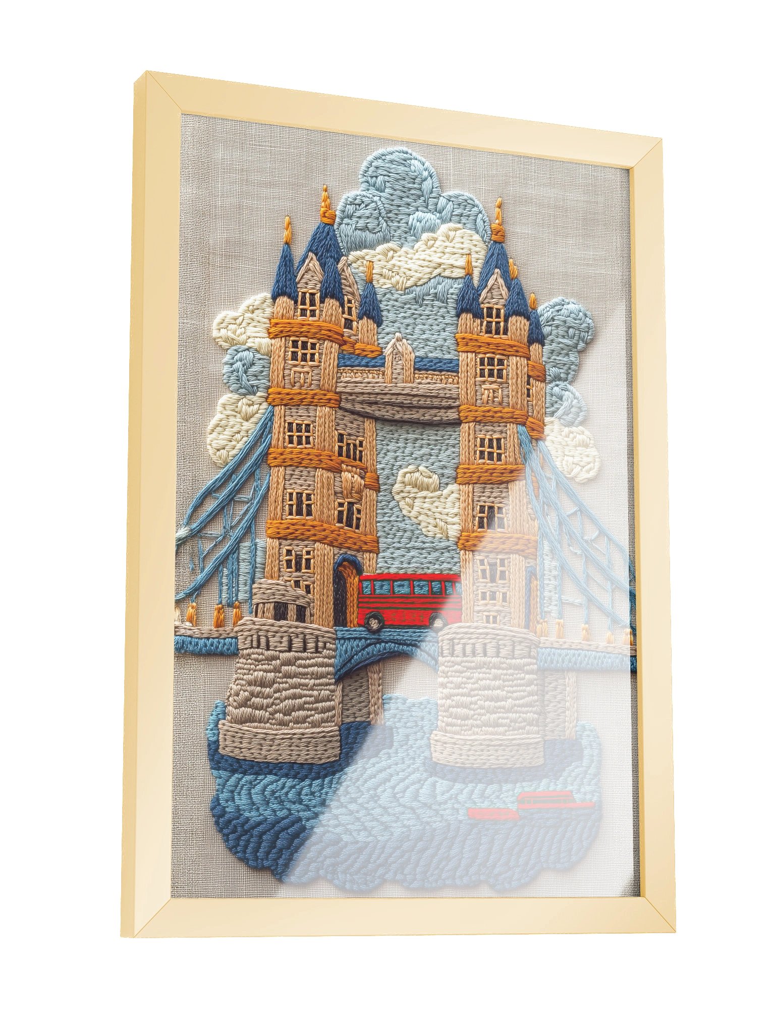 Across the Bridge in London | Embroidery-Style Wall Art — Framed Print product image (7)