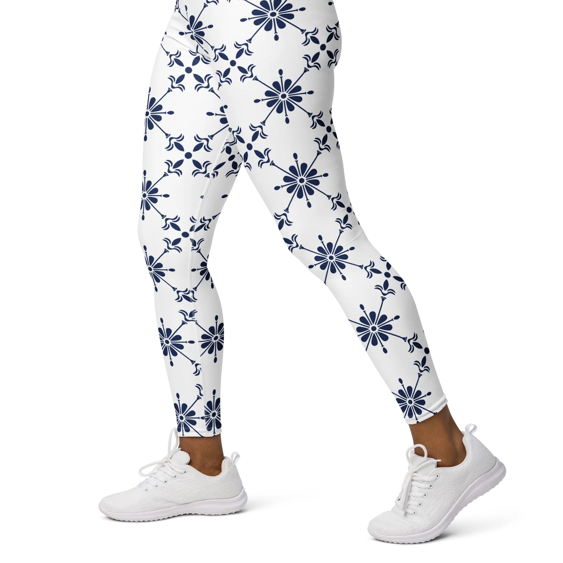 Floral Frost High-Waist Leggings - Blue and White Pattern product image (3)