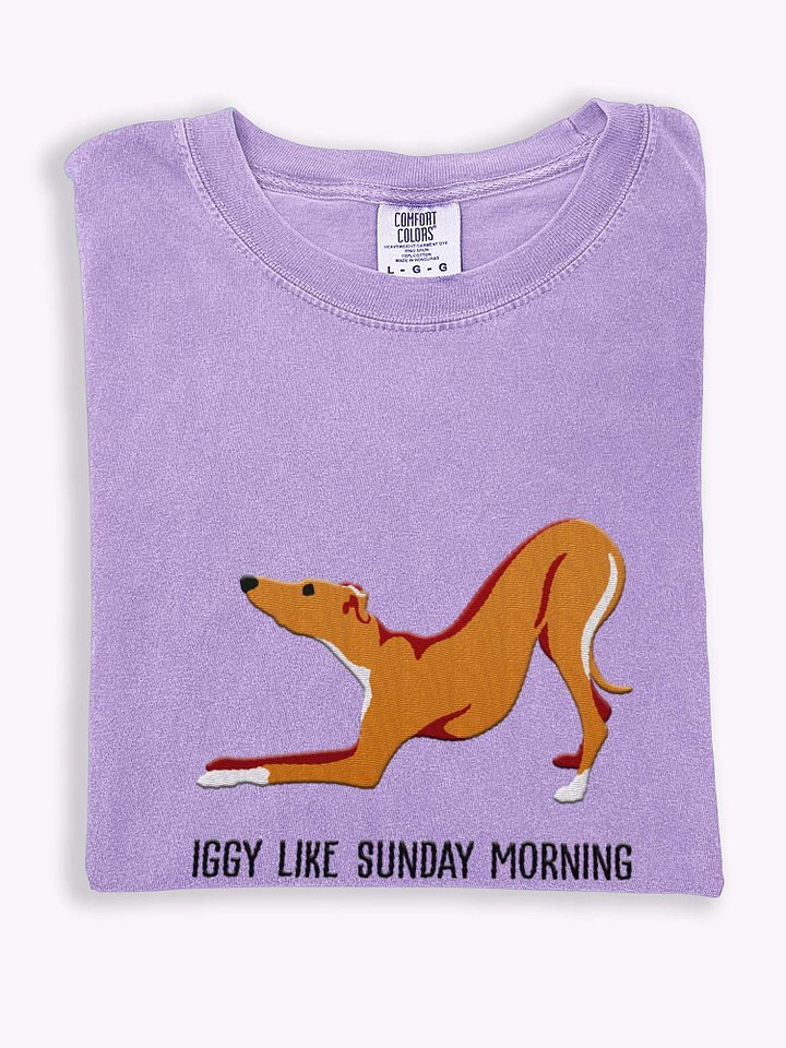 Iggy Like Sunday Morning T-Shirt(Embroidered) of an Italian Greyhound(Tan) product image (1)