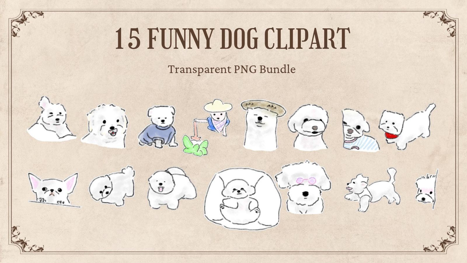 Playful & Quirky Dog Watercolor Clipart PNG Bundle (15 Items) product image (1)