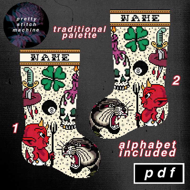 Traditional Tattoo Flash First Edition Gold Trim Christmas Stocking Pattern Set product image (1)