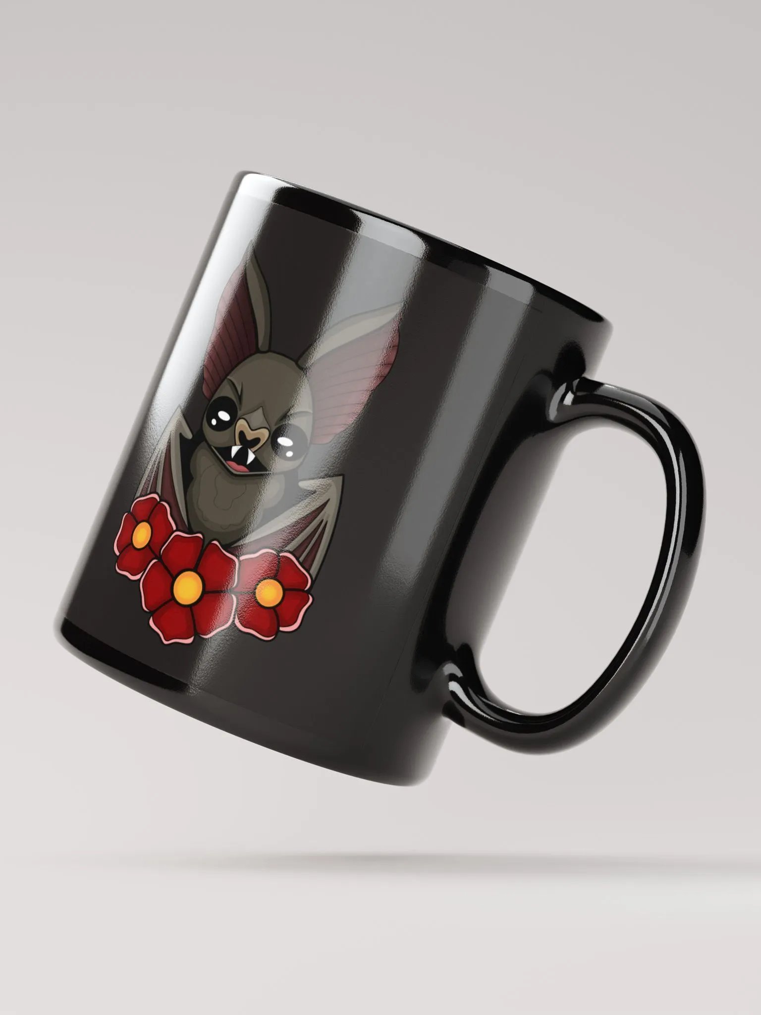 Floral Bat Black Glossy Mug product image (4)