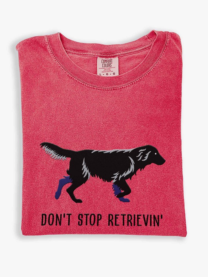 Don't Stop Retrievin' T-Shirt(Embroidered) of a Flat-Coated Retriever(Black) product image (1)