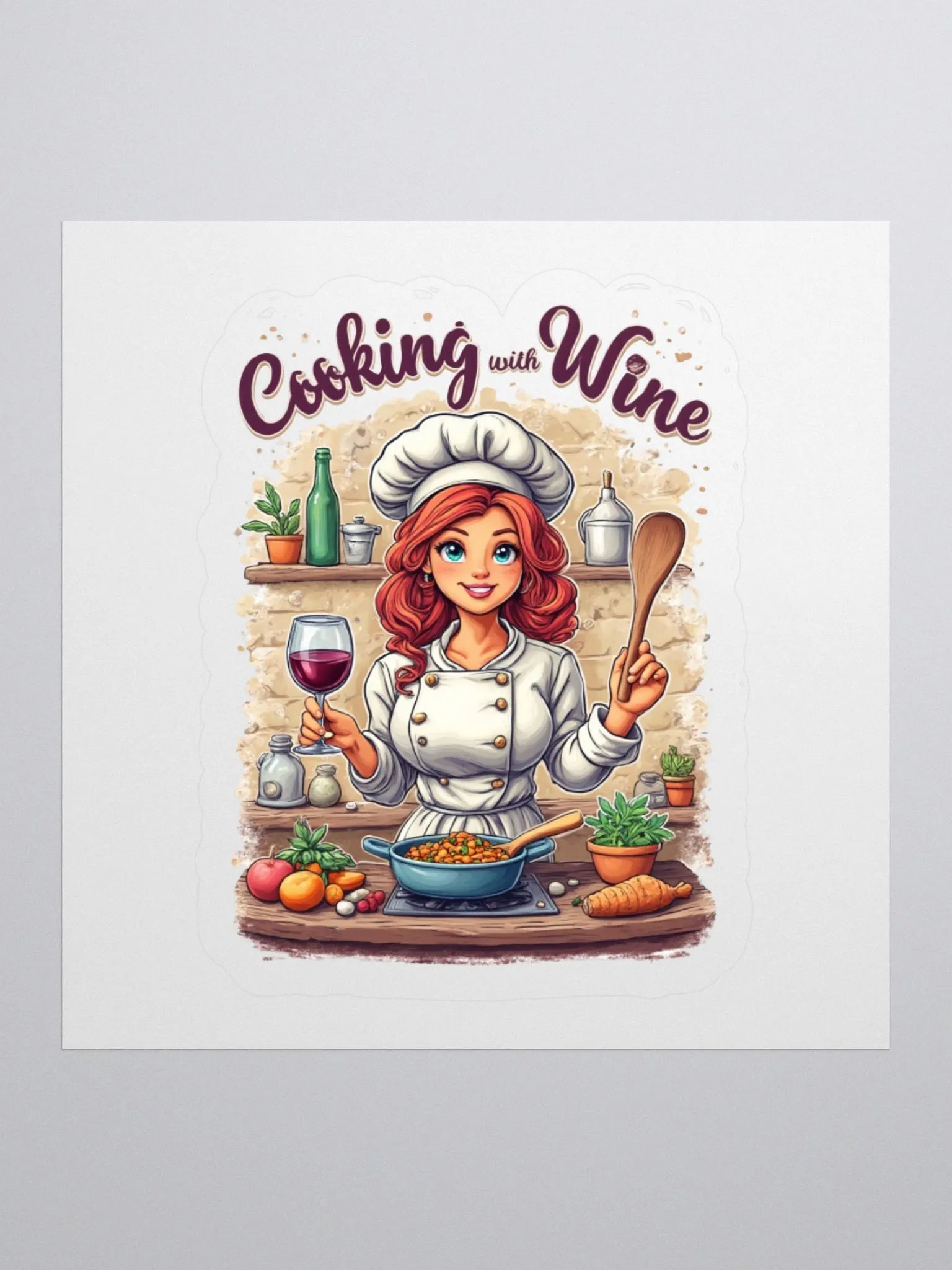 Cooking With Wine Chef Kiss Cut Stickers product image (1)