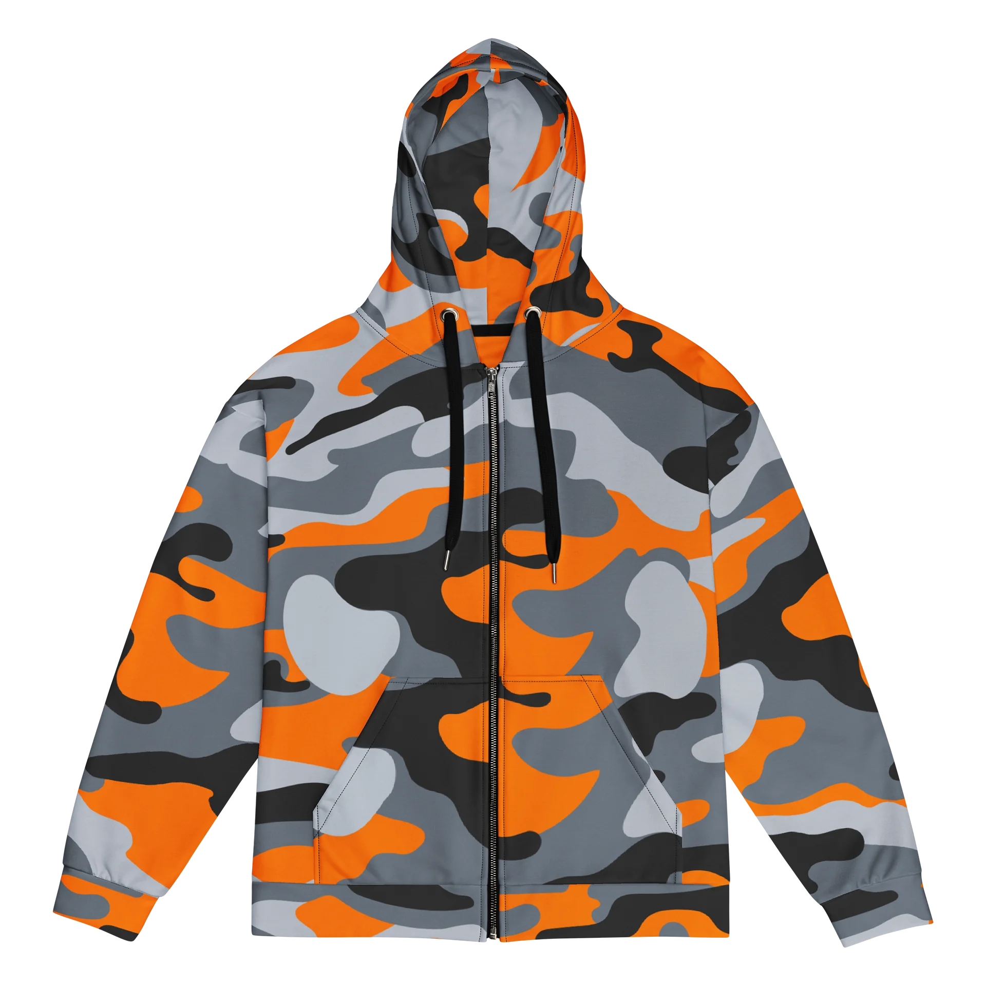 Orange Chrome Camo Hoodie – Bold Y2K Streetwear Zip-Up product image (1)