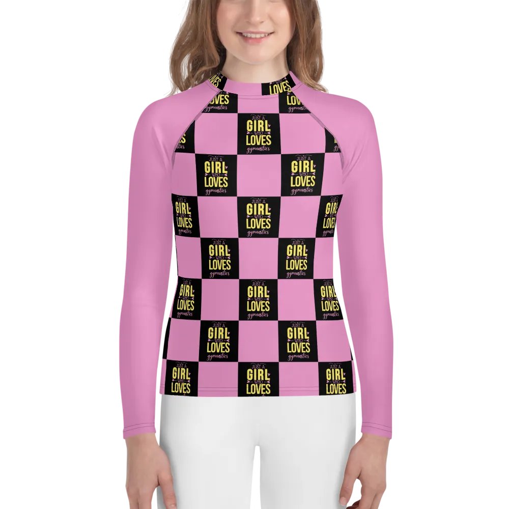Just a Girl Who Loves Gymnastics pink and black rash vest product image (1)