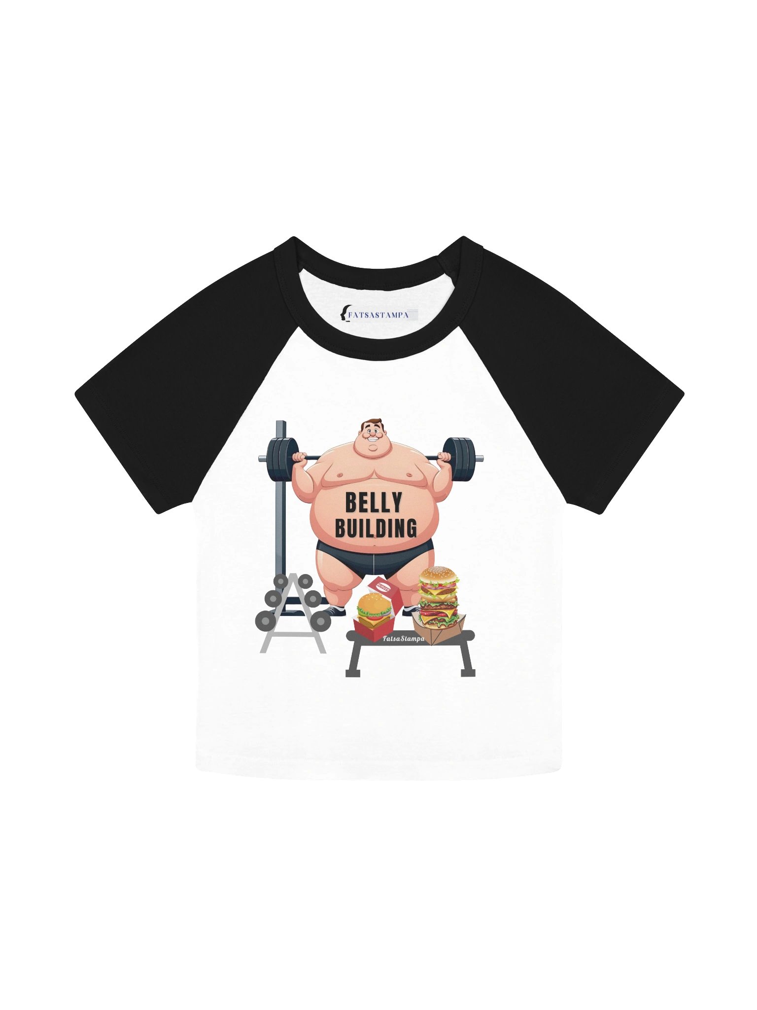 BELLY BUILDING” Funny Gym Parody T-Shirt – Body Positivity & Humor by FatsaStampaRaglan Baby Tee product image (4)