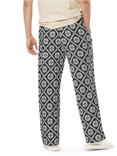 Black and White Tatreez Wide Leg Unisex Pants product image (3)