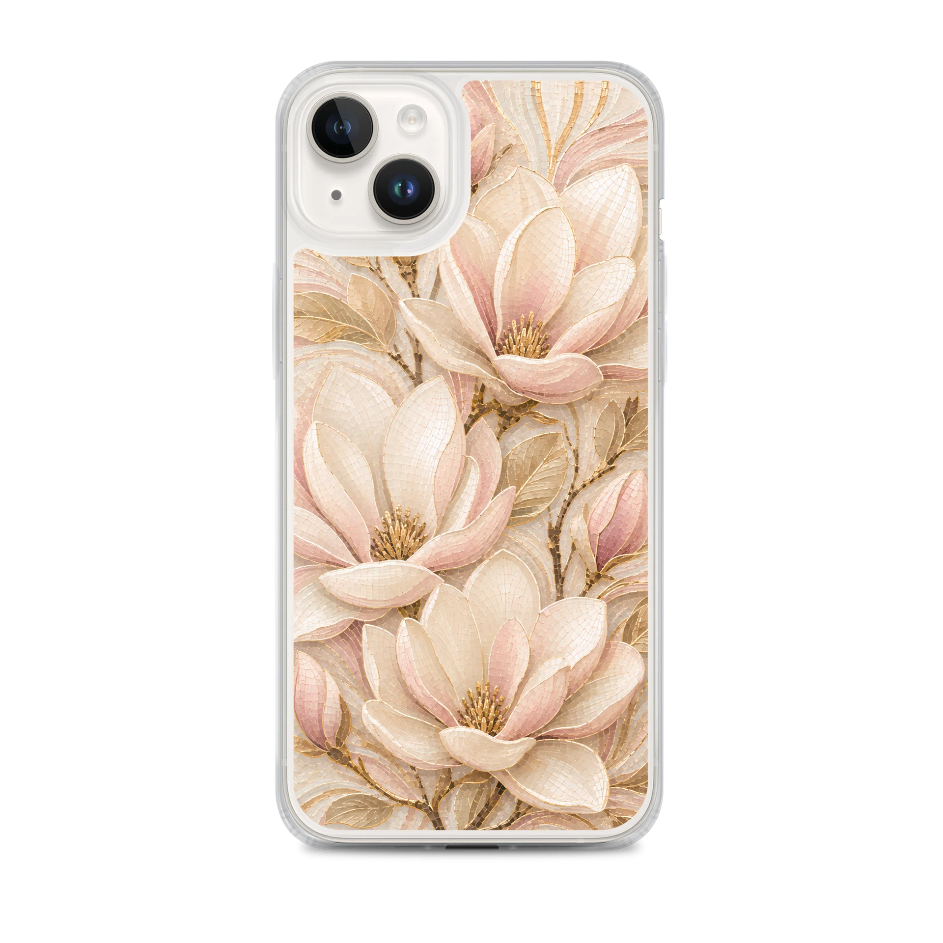 Cream, Beige, And Dusty Pink Magnolia Mosaic Premium Soft Silicone iPhone Case - MagSafe Compatible product image (1)