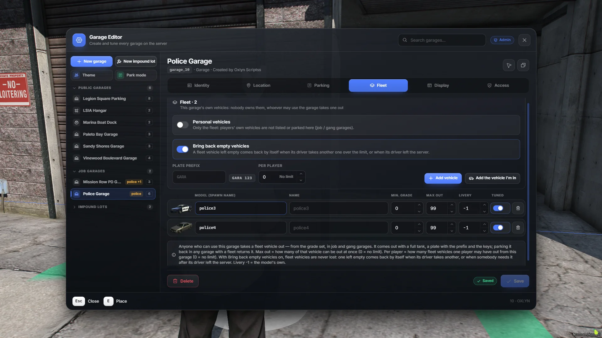 FiveM Garage Script – In-Game Creator, Park System, Contracts & Impound (ESX/QB/QBOX) product image (1)