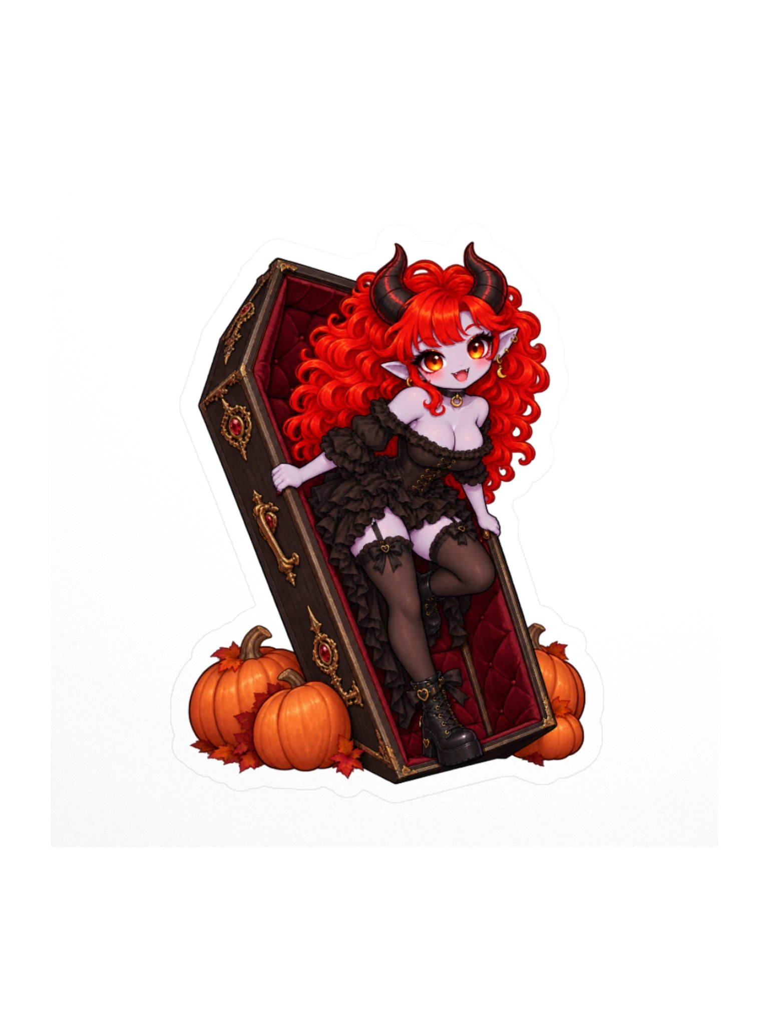 Gothic Pumpkin Coffin Girl Kiss Cut Sticker product image (1)