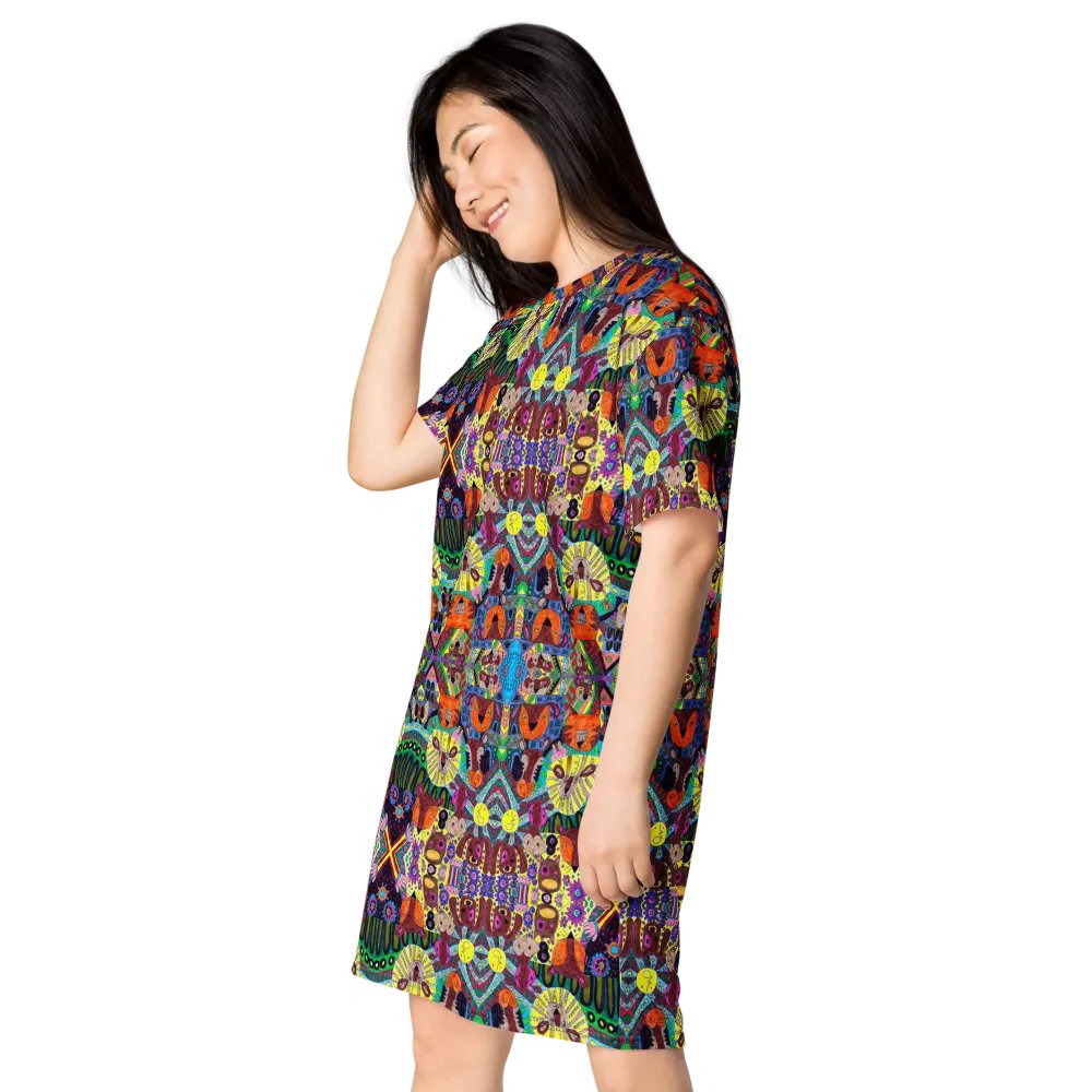 Abstract Doodle Art Animals Ladies T Shirt Dress product image (5)