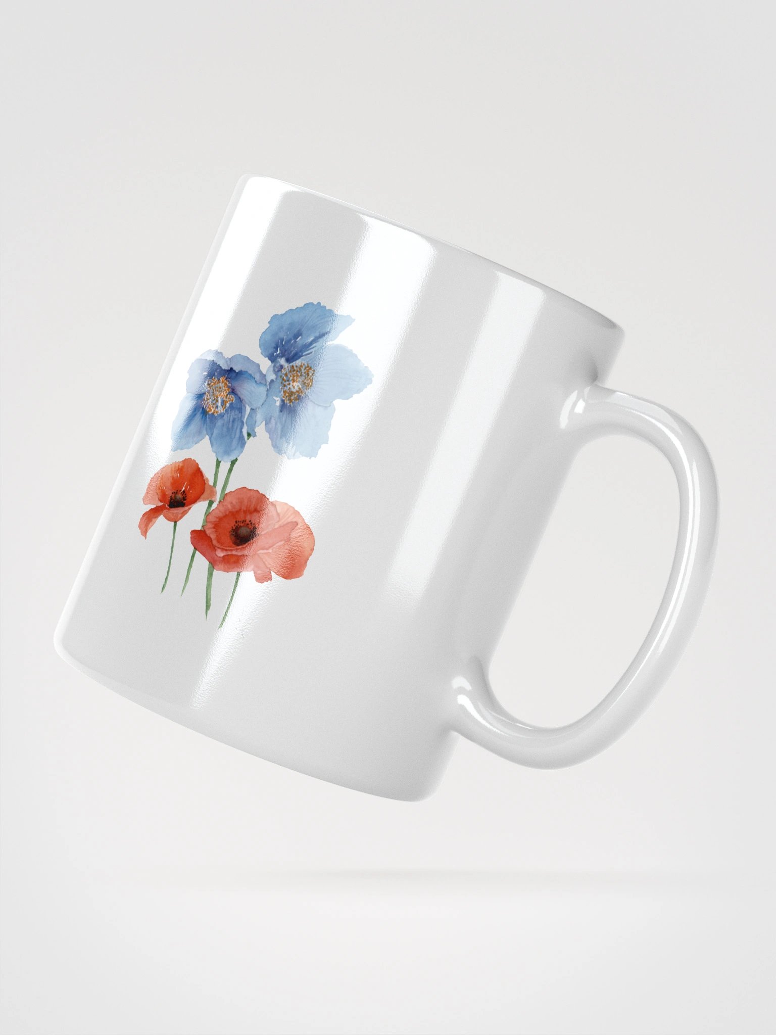 Blue & Red Poppies White Glossy Mug product image (2)
