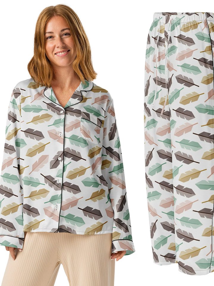 Mid-Century Modern Feathers Ladies Long Sleeve Pajama Set product image (1)