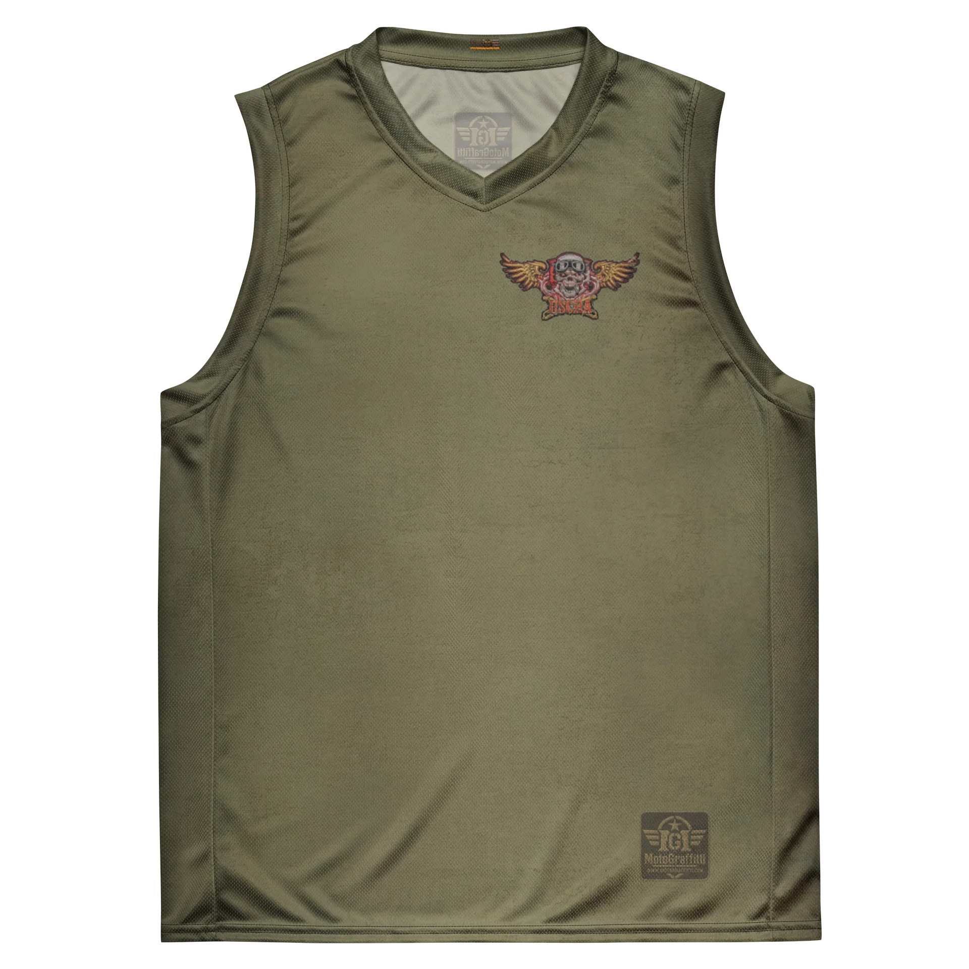 Distressed U.S. Cavalry Riders Skull Basketball Jersey OD Green product image (2)