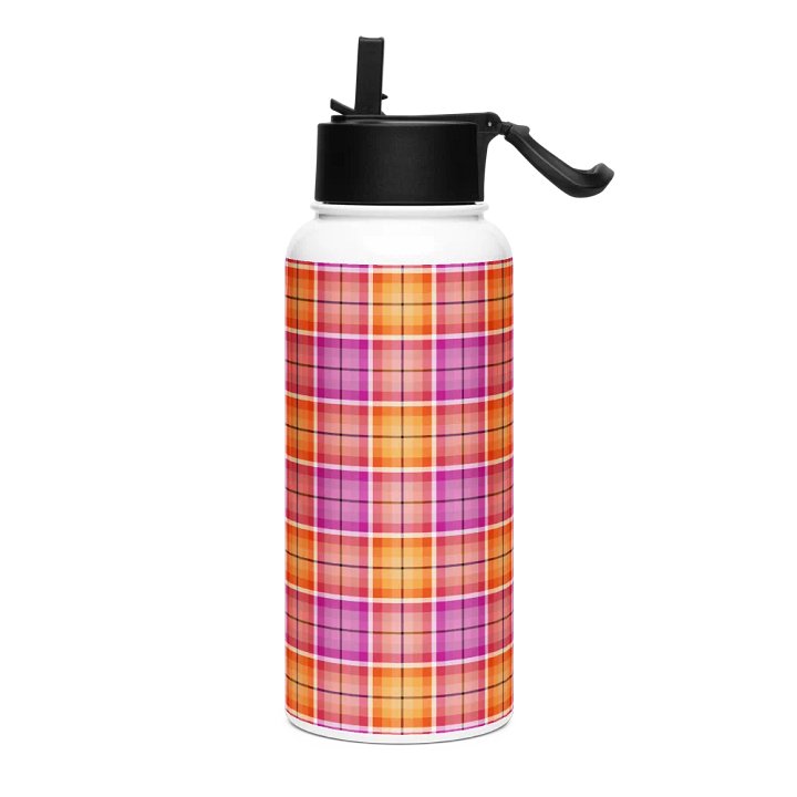 Bright Orange and Pink Plaid Water Bottle product image (2)