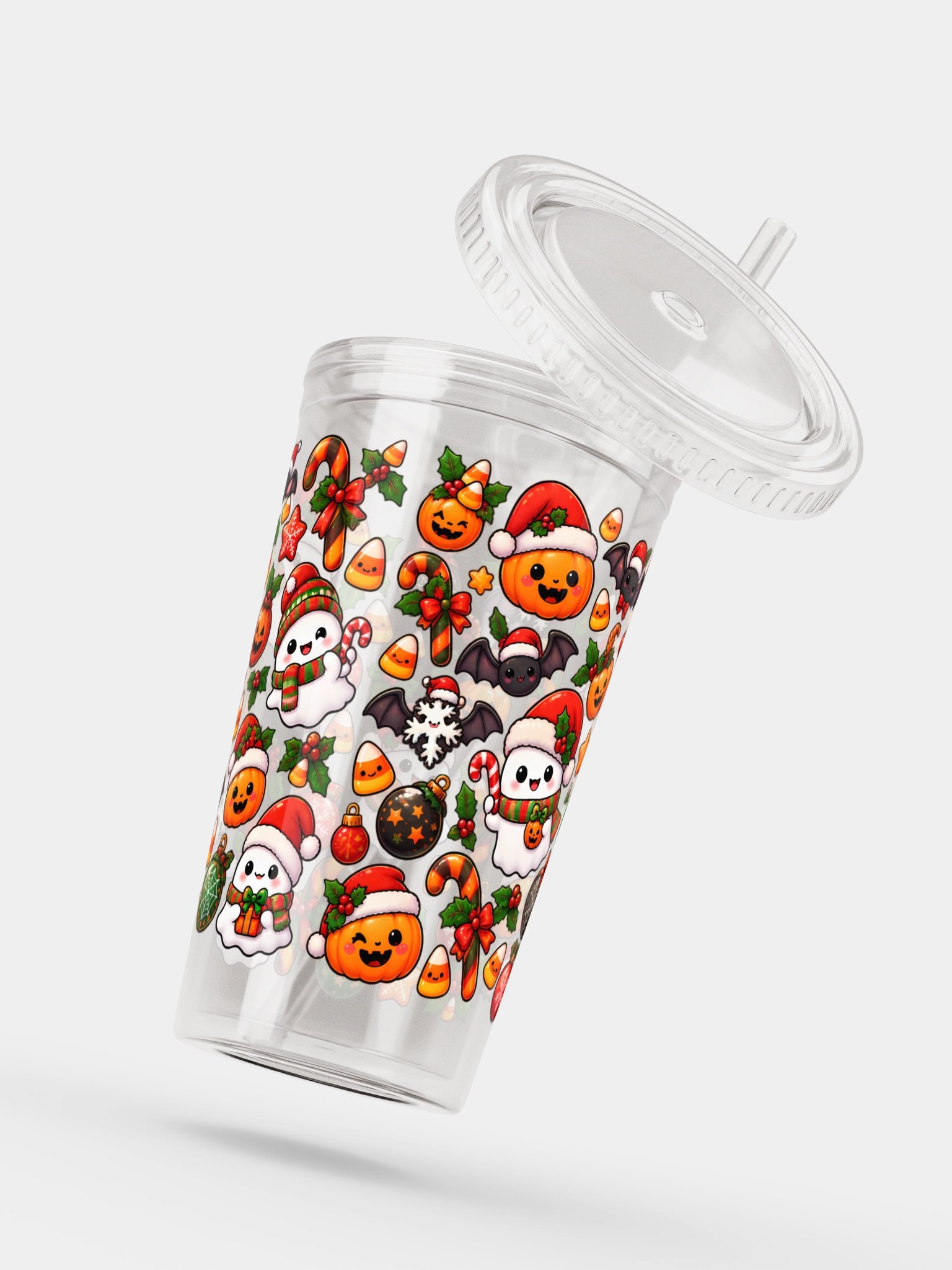 Pumpkin Meets Santa Clear Dual Wall Tumbler 16 Oz (473 ml) product image (5)