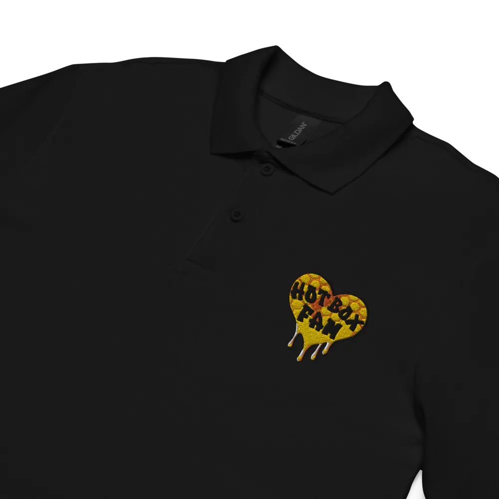 UNISEX HOT BOX FAM GOLD HEART LOGO BLACK POLO product image (3)