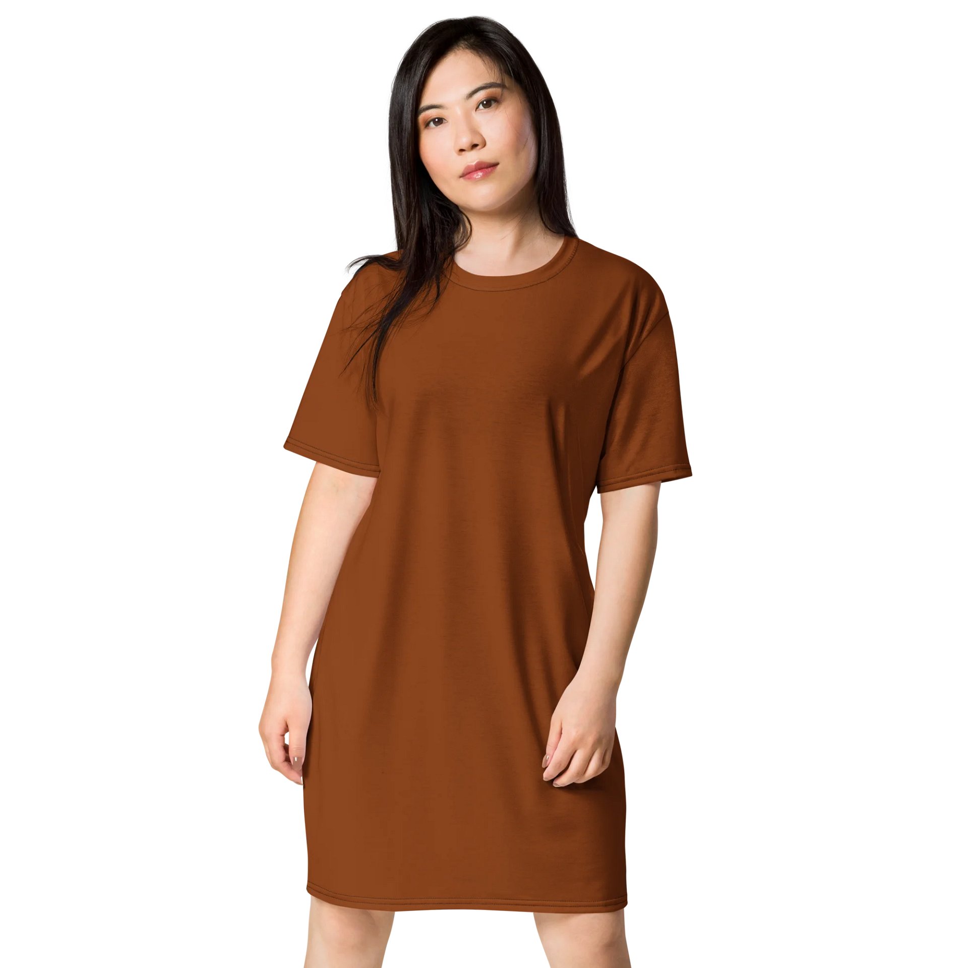 Saddle Brown Oversized T-Shirt Dress | Stretchy Fabric | Casual or Formal Style | Sizes 2XS-6XL | Exclusive Design product image (1)