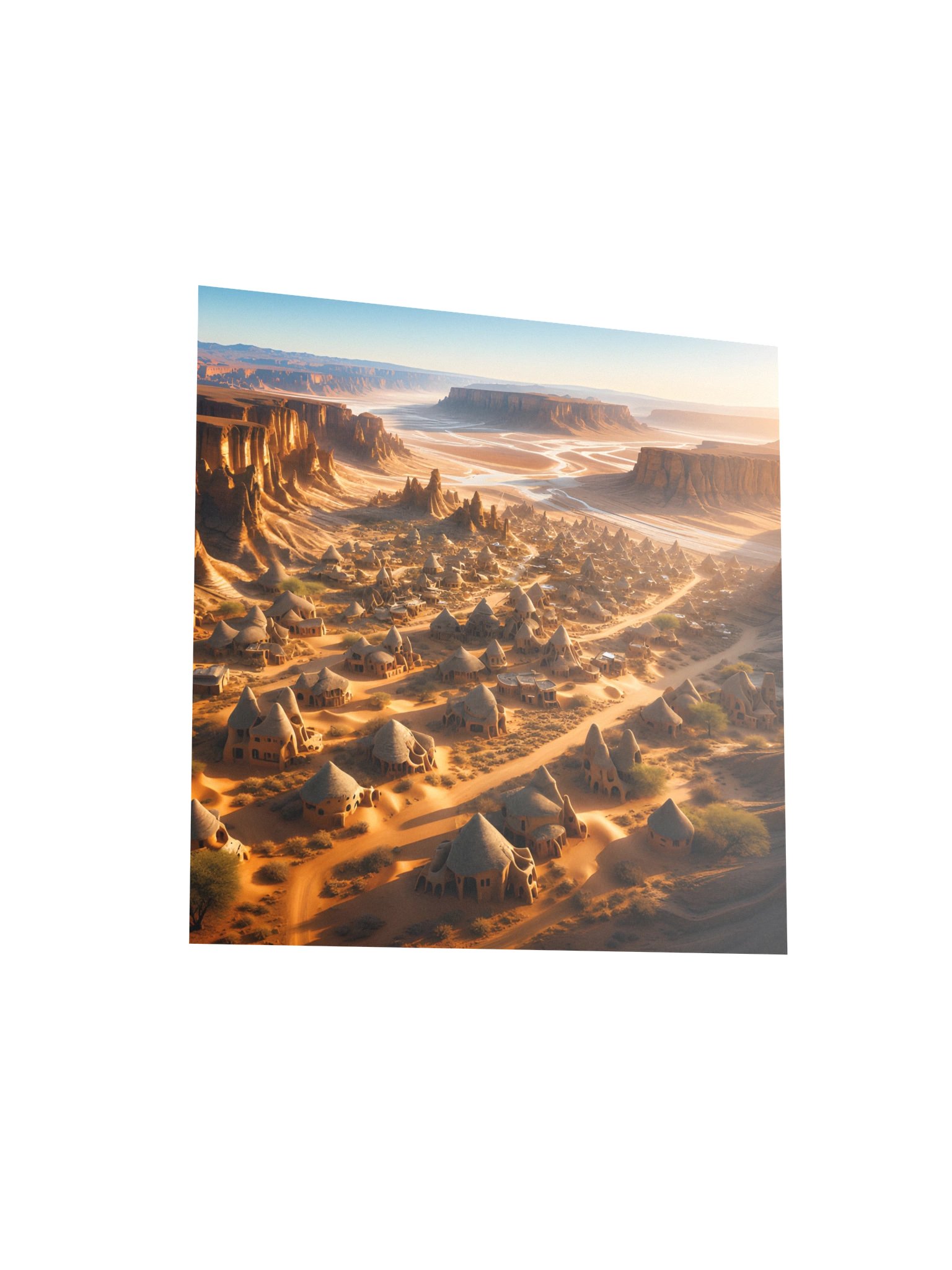 Golden Desert Village Canyon Landscape Art Print product image (4)