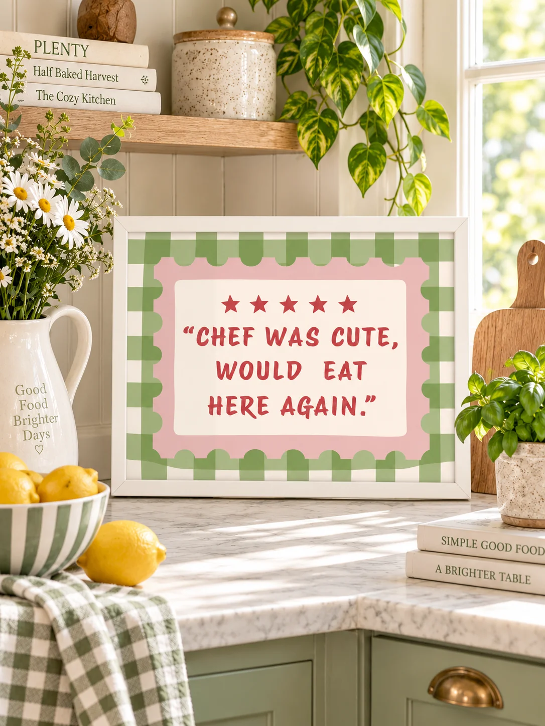 Chef Was Cute Quote | Funny Kitchen Wall Art | Retro Checkered Poster | Foodie Dining Decor | Printable Digital Download product image (1)