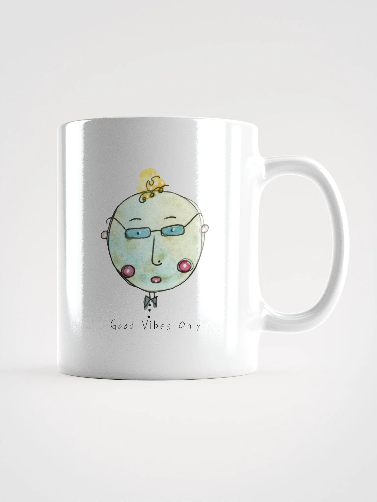 Whimsical Faces Good Vibe Only White Glossy Mug product image (2)