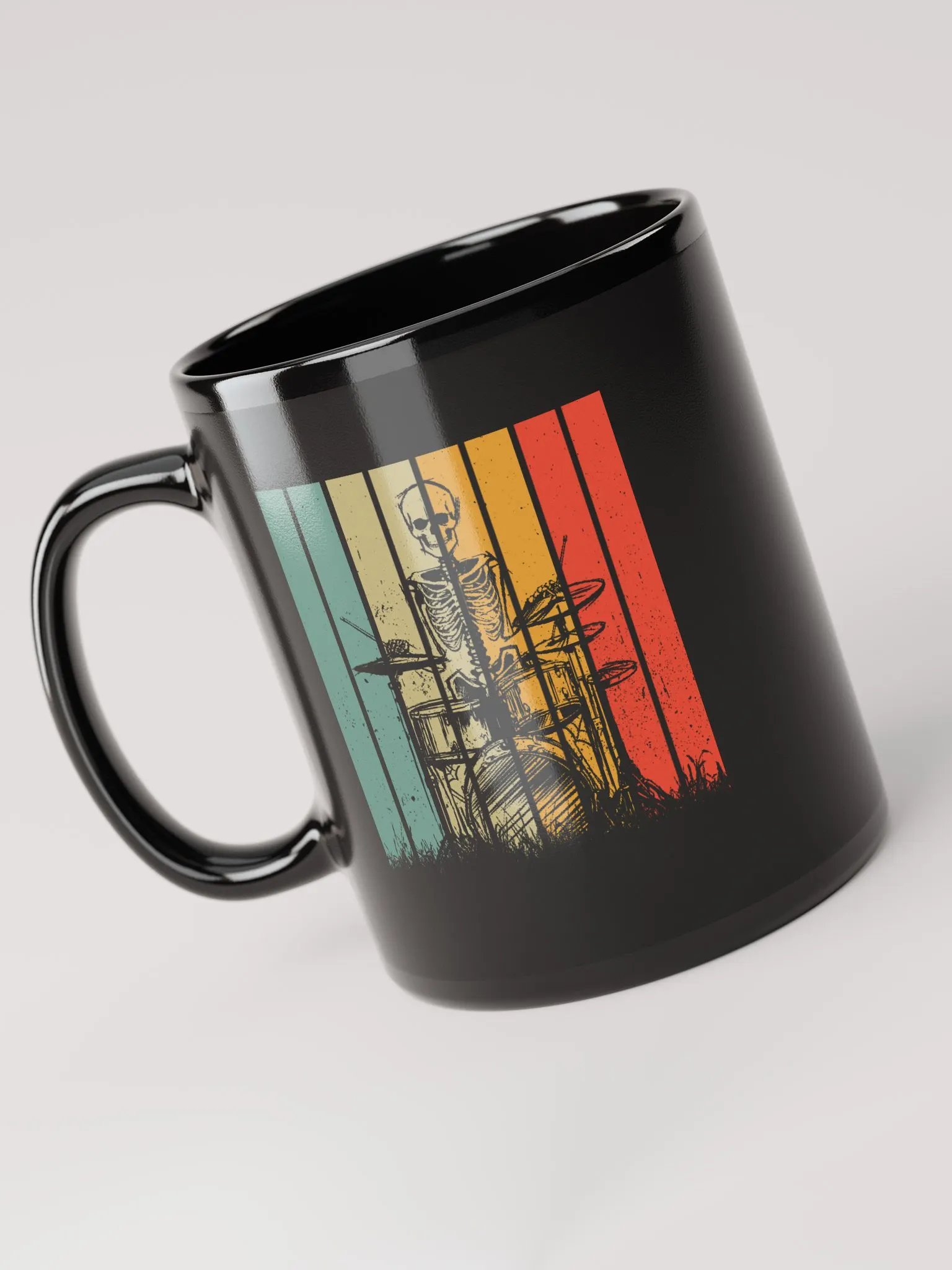 Skeleton Playing The Drums Retro Style Black Mug product image (5)