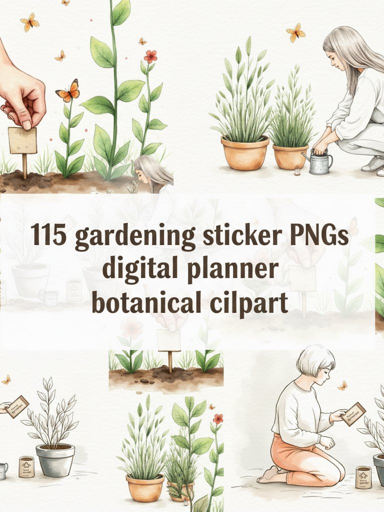 Minimalist Gardening Clipart Bundle | 115 Continuous Line Art PNGs | Eco Conscious Botanical Illustrations product image (3)