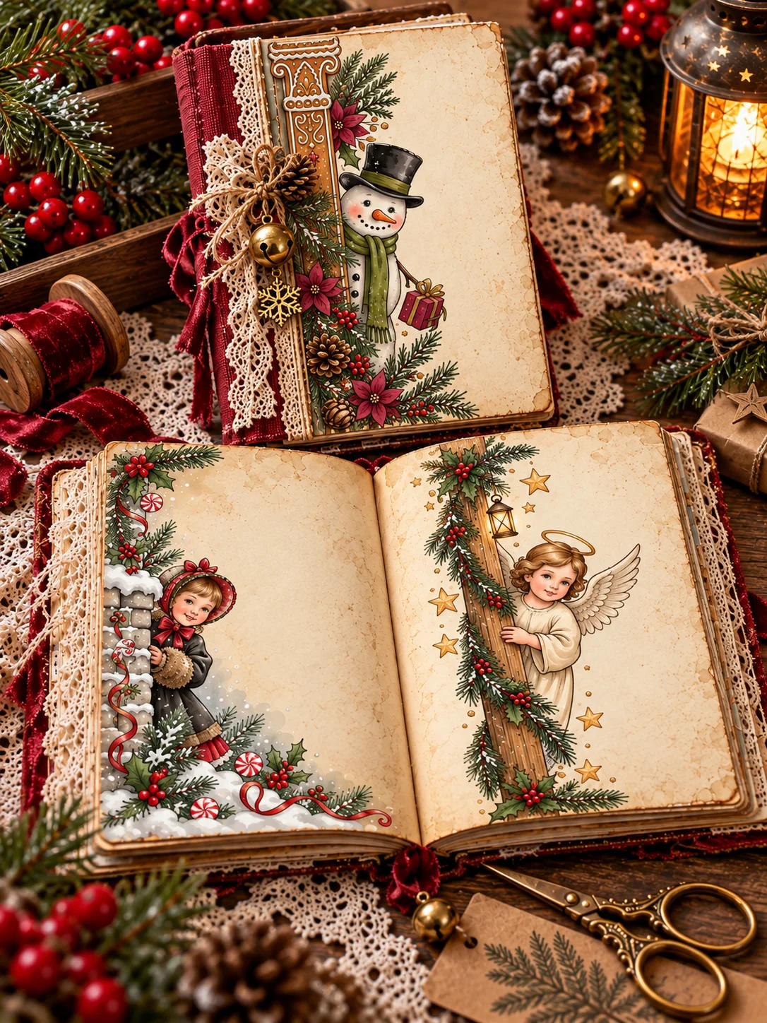 500 Christmas Peeking Junk Journal Pages, Whimsical Woodland Characters, Vintage Santa Ephemera, Printable Storybook Digital Papers, 300 DPI product image (9)