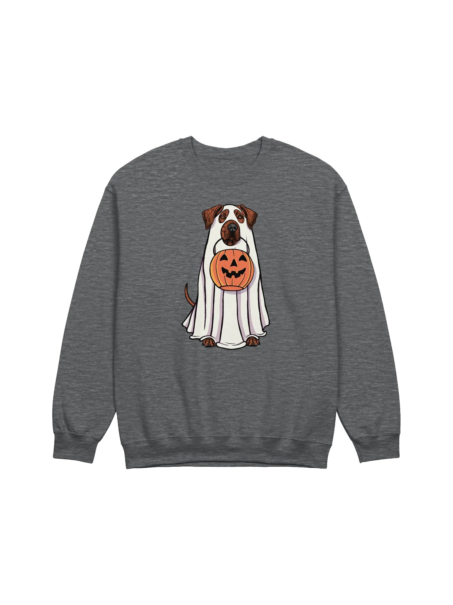 Funny Halloween Rhodesian Ridgeback Sweatshirt | Funny Dog Wearing a Ghost Costume and Holding a Pumpkin Basket product image (1)