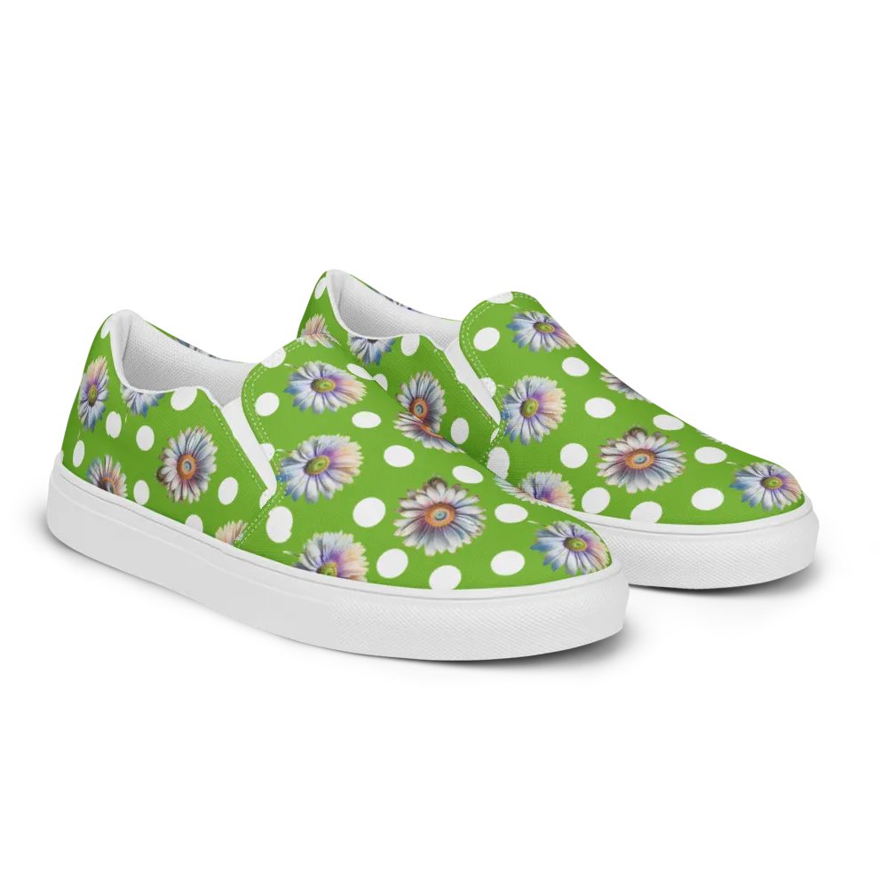 Daisy Dots - Lime Green Slip-on Canvas Shoes product image (6)