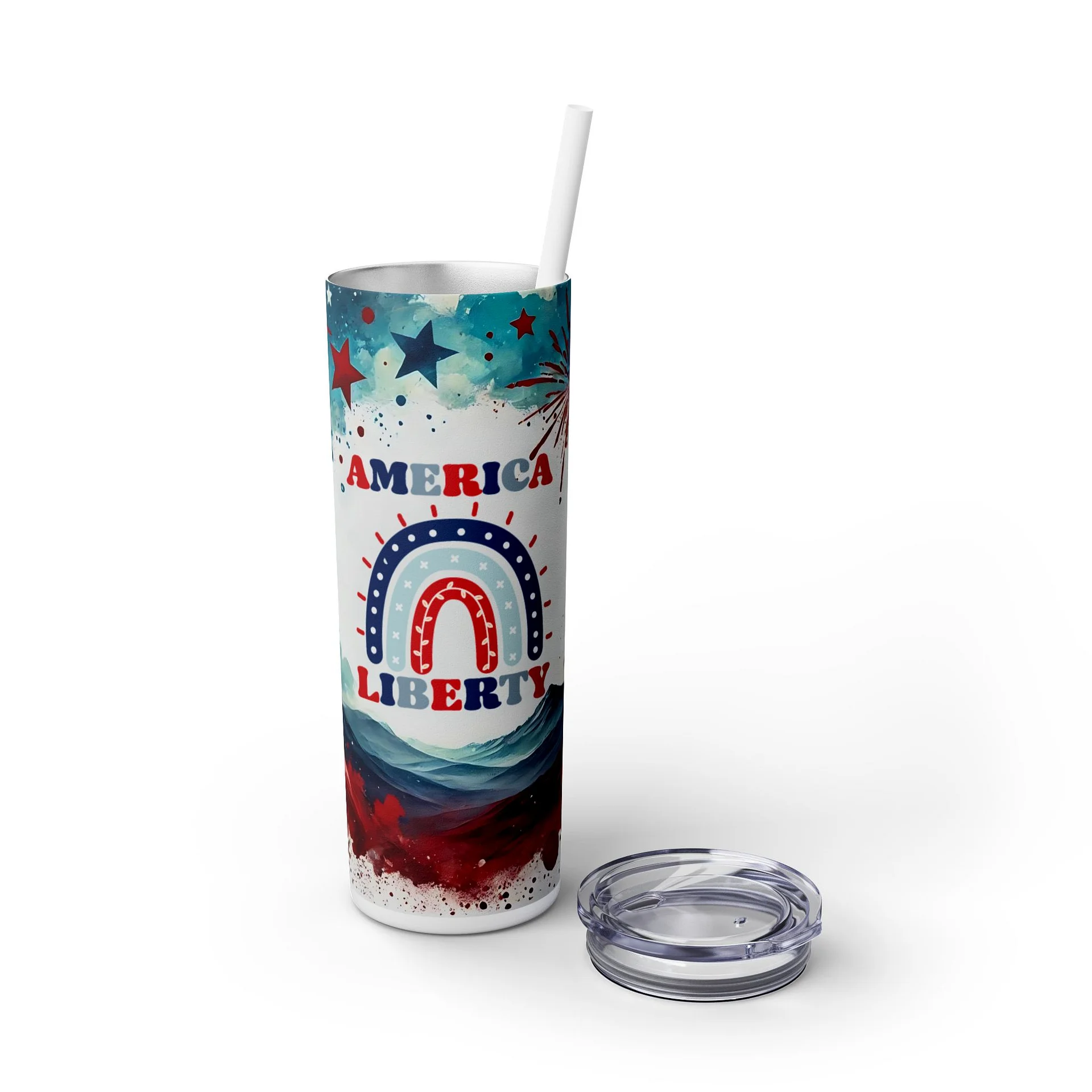 Patriotic Liberty Tumbler Wrap PNG | 20oz America Sublimation Design | Red White Blue Fireworks | 4th of July Digital Download product image (5)